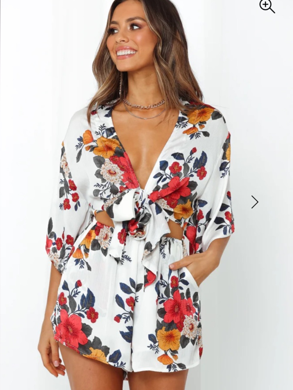 Hello Molly White Floral Tie-Front Romper